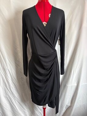 Amazon Essentials Black Long Sleeve Faux-Wrap Dress